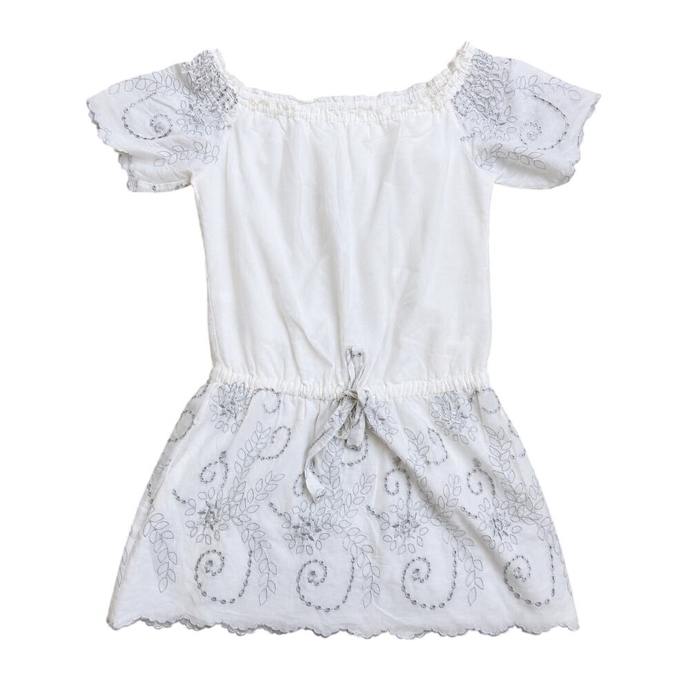 Guess White Embroidered Off Shoulder Cotton Silk Boho Mini Dress Size 5 Y2K